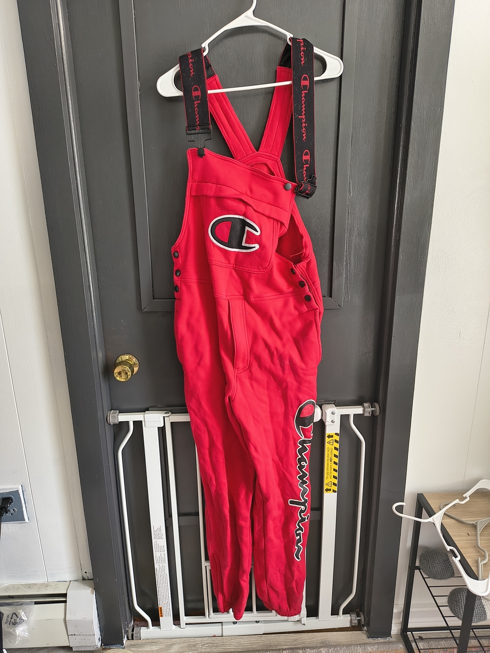 Champion Red Logo Strap Bib Overalls